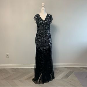 Adrianna Papell Black Beaded Gown Sz 8